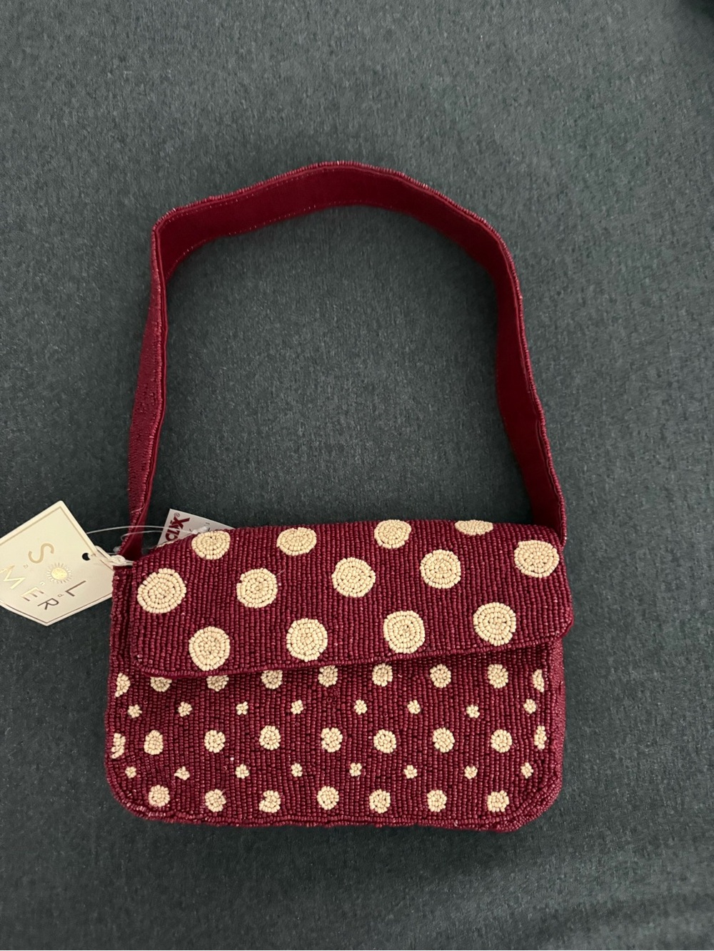 BNWT FALL Polka Dot Beaded Shoulder Bag - Burgundy/cream